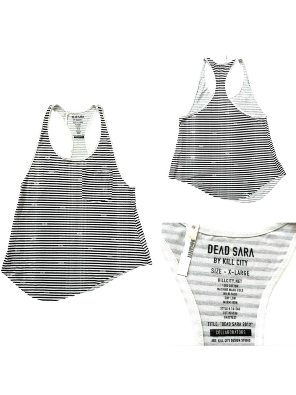 Dead Sara Kill City Striped Racerback Tank Black White Cotton Top XL NWOT